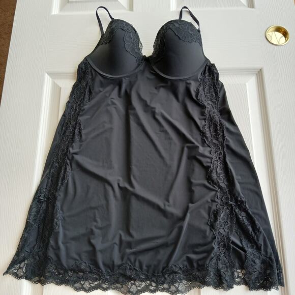 VS Padded Cup Mini Slip Dress 36C black underwire adjustable straps lace nylon - Picture 4 of 14